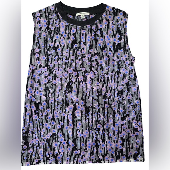 Carven Tops - Carven Black and Purple Sequin Tank Top